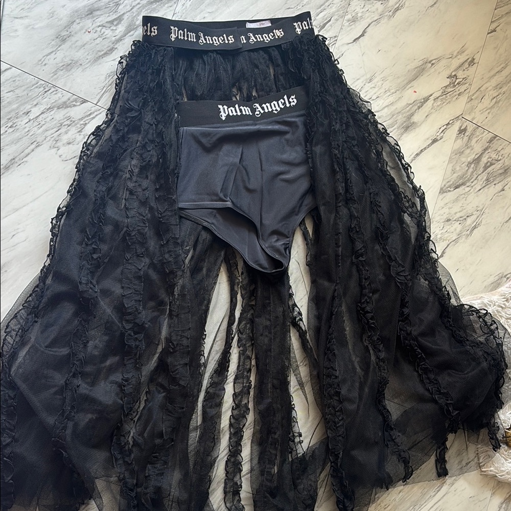 Palm Angels Black Sheer Skirt Set